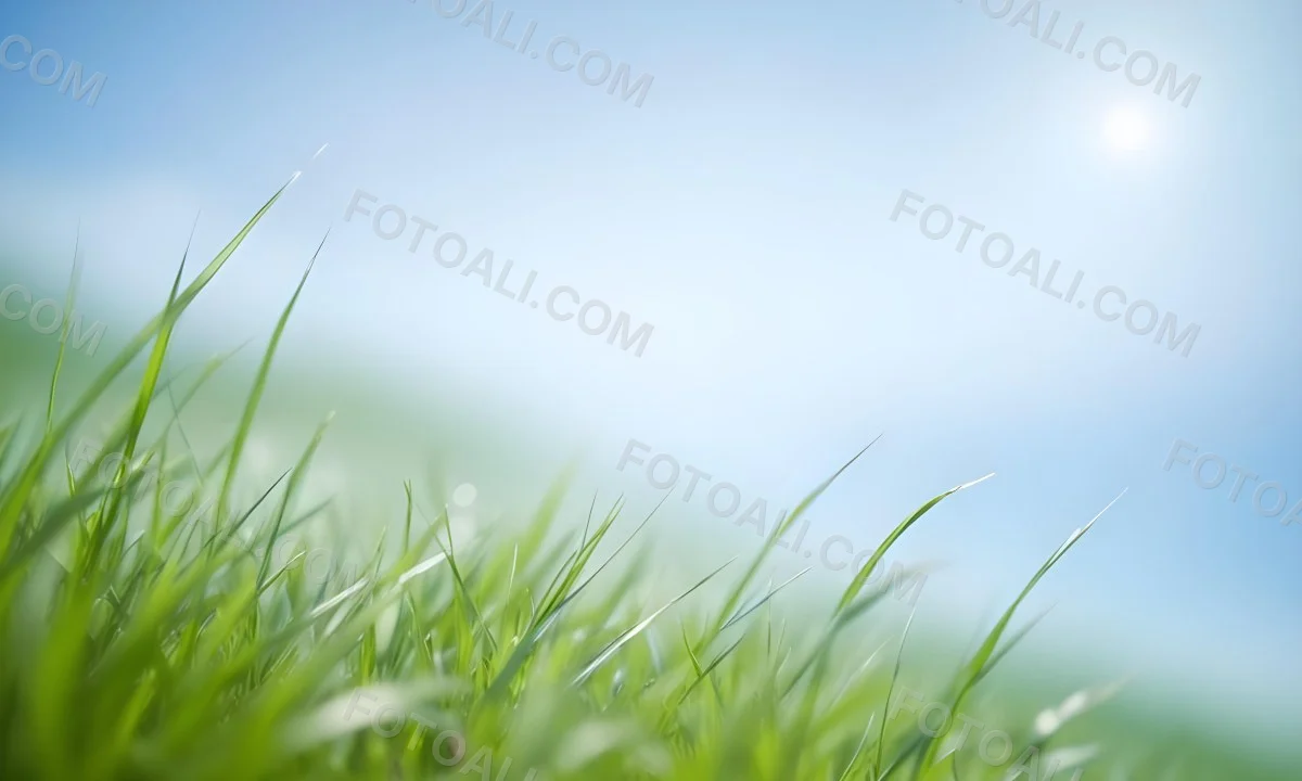 Blurred Green Grass Field With A Clear Blue Sky In The Background 9 12ee