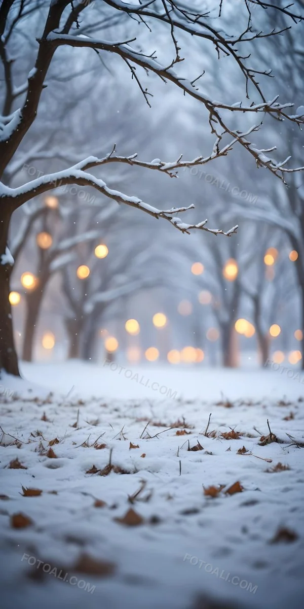 Blurred Winter Landscape With Falling Snow Bare Tree Branches And Warm Bokeh Lights In The Background 13 2025