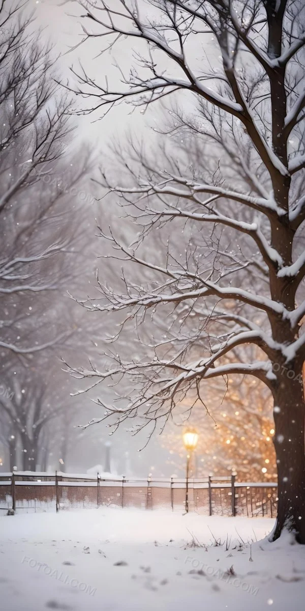 Blurred Winter Landscape With Falling Snow Bare Tree Branches And Warm Bokeh Lights In The Background 26 9e40