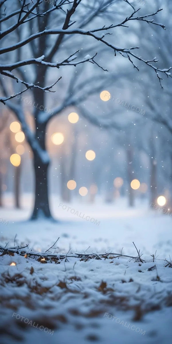 Blurred Winter Landscape With Falling Snow Bare Tree Branches And Warm Bokeh Lights In The Background 37 6e0f