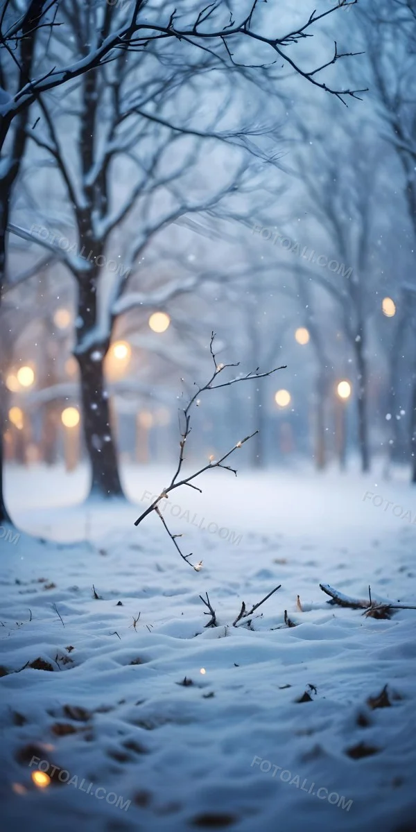 Blurred Winter Landscape With Falling Snow Bare Tree Branches And Warm Bokeh Lights In The Background 38 7dad