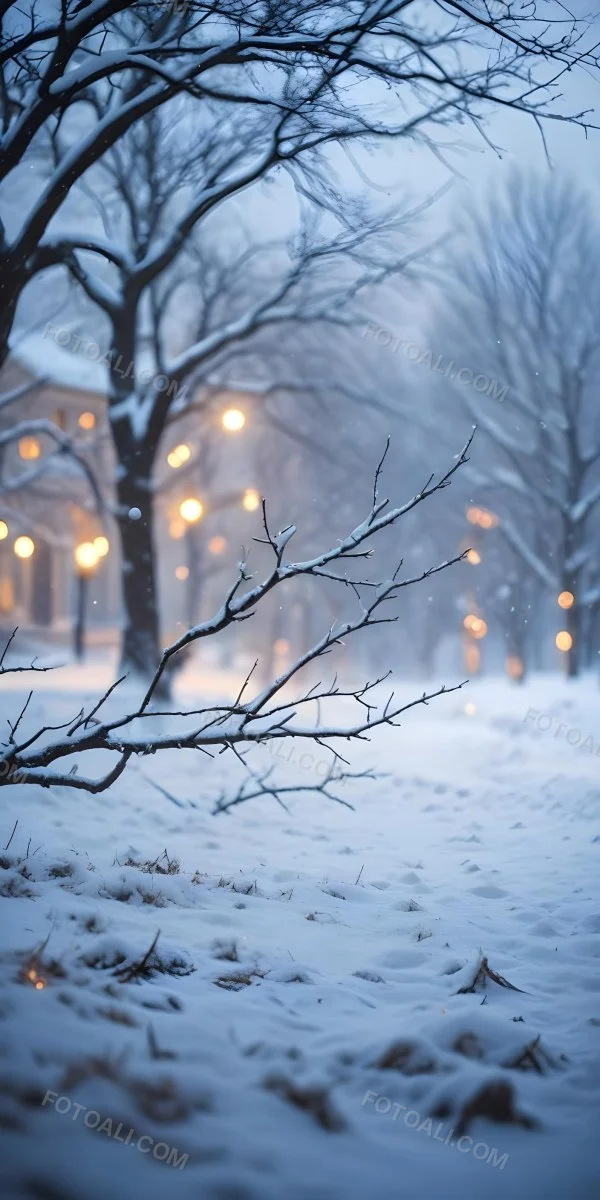 Blurred Winter Landscape With Falling Snow Bare Tree Branches And Warm Bokeh Lights In The Background 39 F272
