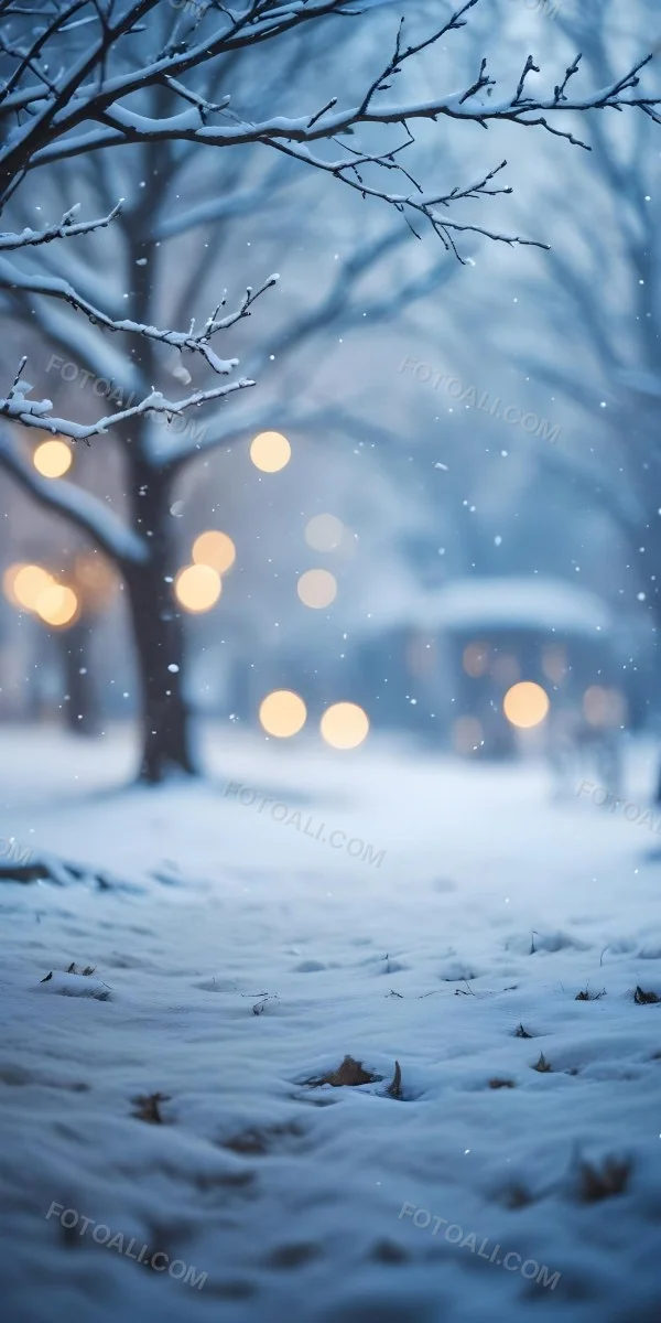 Blurred Winter Landscape With Falling Snow Bare Tree Branches And Warm Bokeh Lights In The Background 43 071d