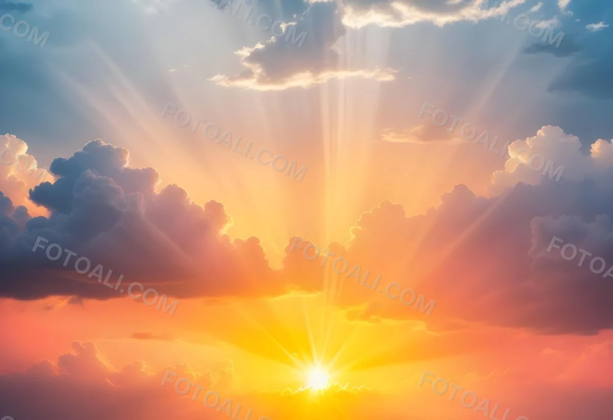 Bright Sun Rays Bursting Through Dramatic Clouds At Sunset With An Orange And Pink Sky Surrounded By Dark Storm Clouds And A Calm Ocean 17 C480