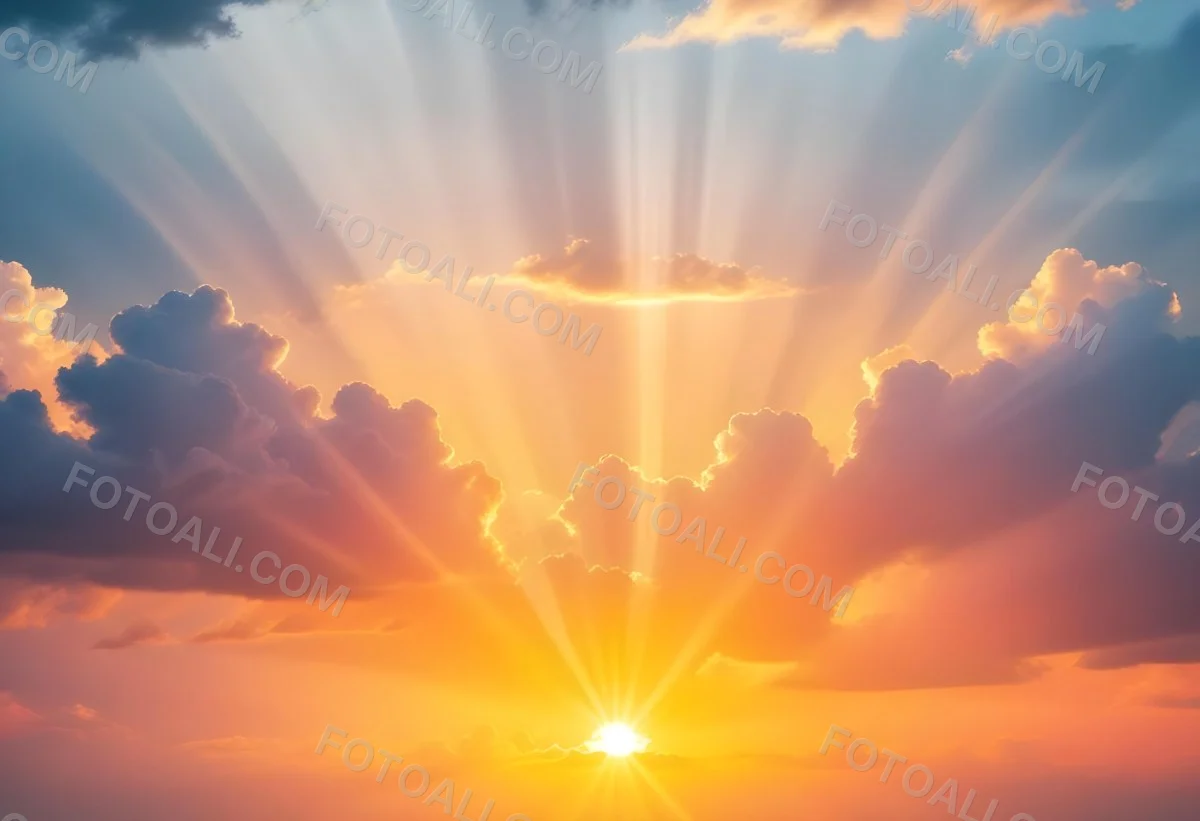 Bright Sun Rays Bursting Through Dramatic Clouds At Sunset With An Orange And Pink Sky Surrounded By Dark Storm Clouds And A Calm Ocean 18 6ab6
