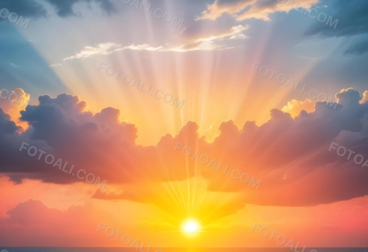 Bright Sun Rays Bursting Through Dramatic Clouds At Sunset With An Orange And Pink Sky Surrounded By Dark Storm Clouds And A Calm Ocean 21 762f