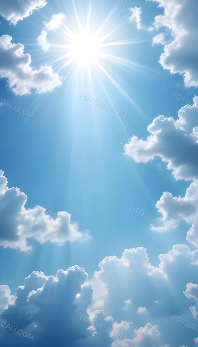 Bright Sun Rays Shining Through Clouds In A Clear Blue Sky 11 393c