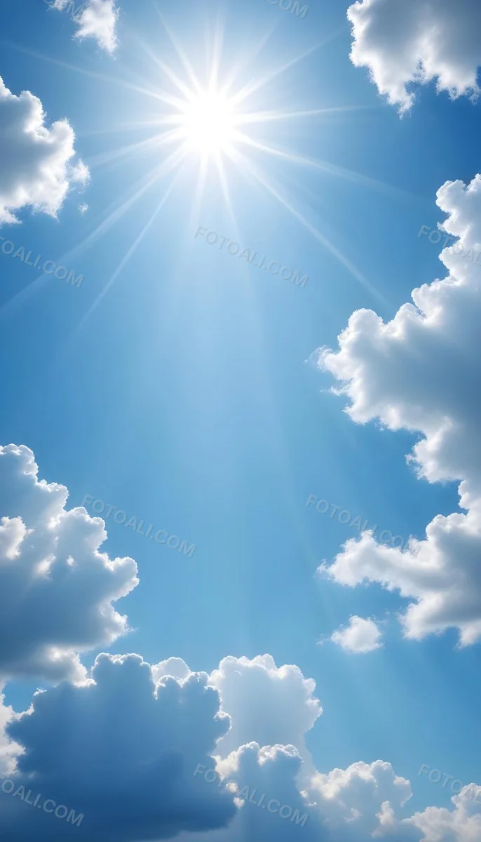 Bright Sun Rays Shining Through Clouds In A Clear Blue Sky 12 634b