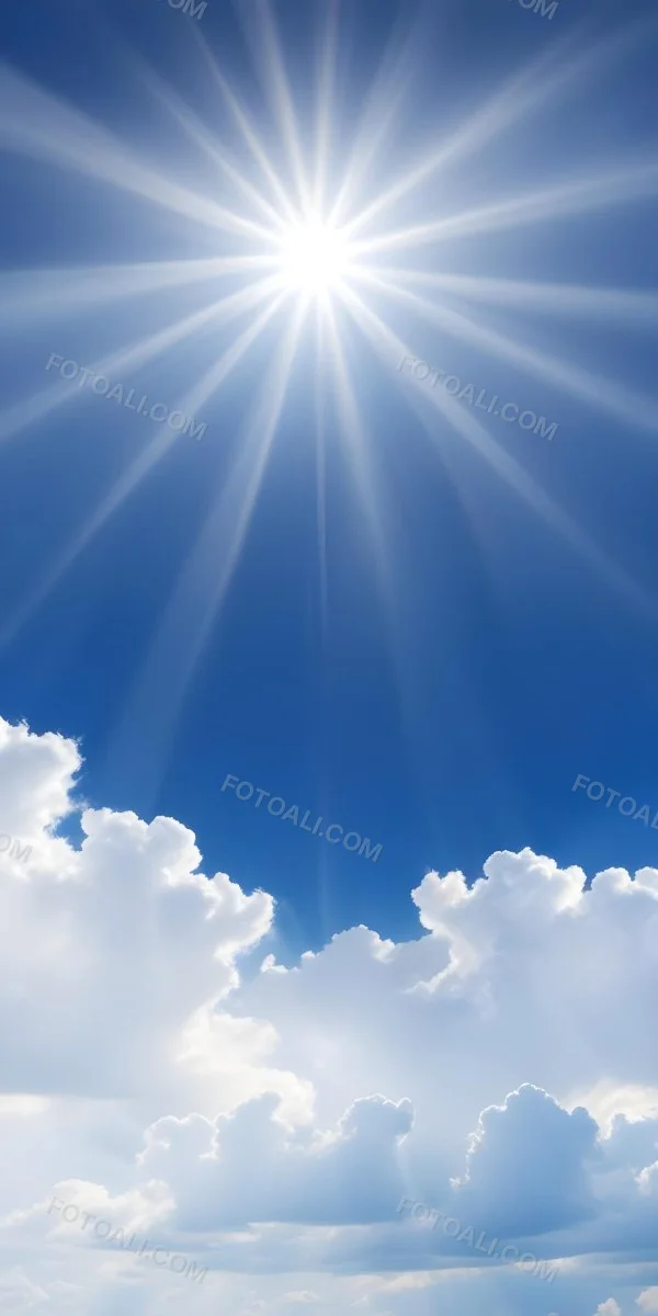 Bright Sun Rays Shining Through Clouds In A Clear Blue Sky 14 E89b