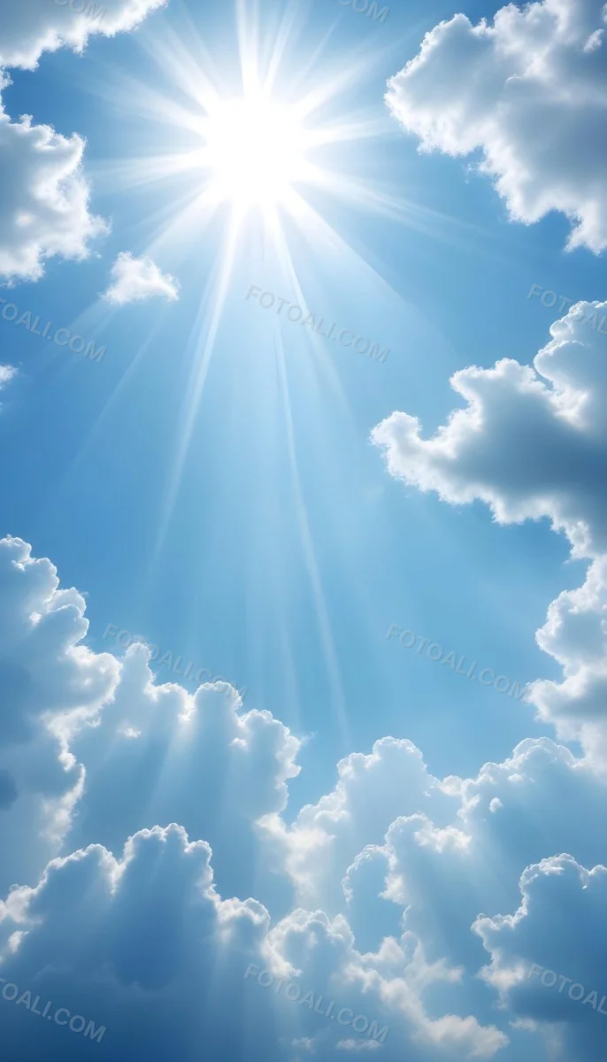 Bright Sun Rays Shining Through Clouds In A Clear Blue Sky 2 4379