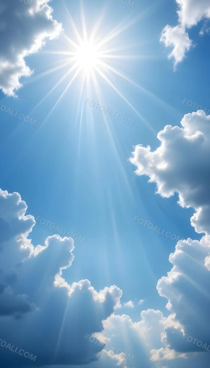 Bright Sun Rays Shining Through Clouds In A Clear Blue Sky 4 9faa