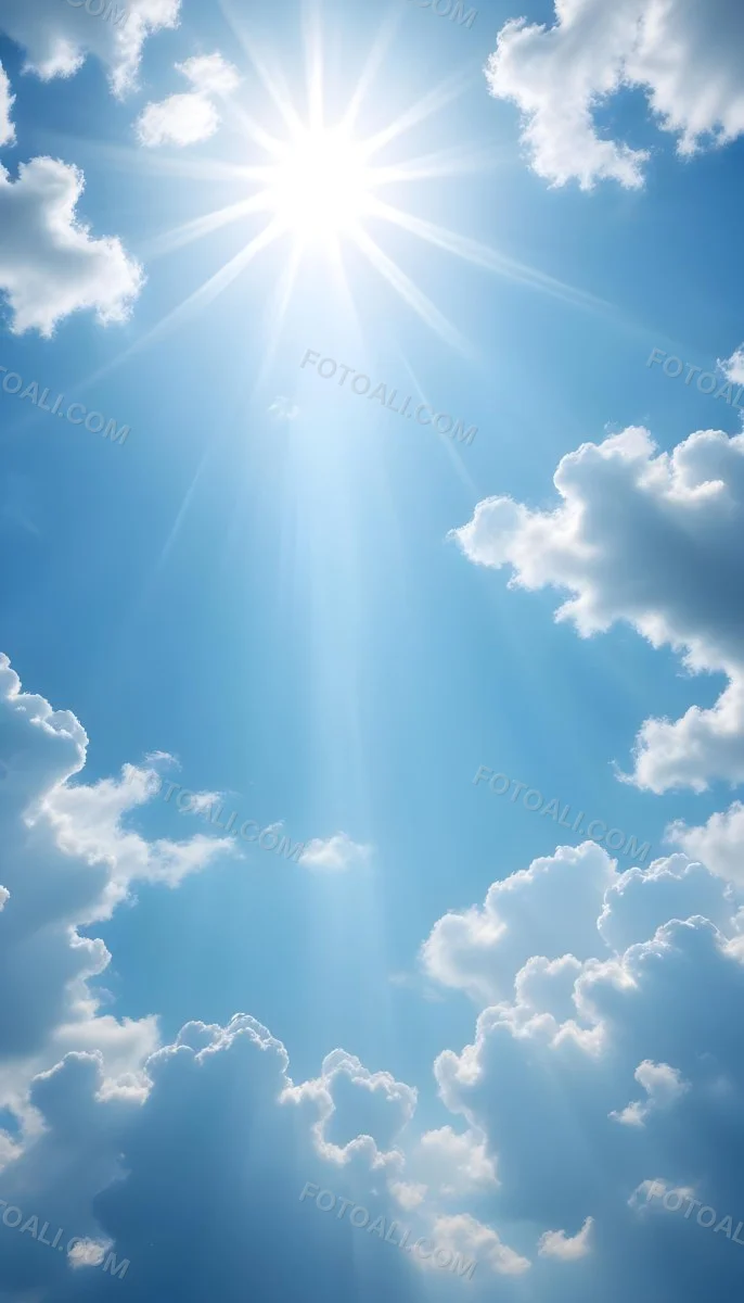 Bright Sun Rays Shining Through Clouds In A Clear Blue Sky 6 C113