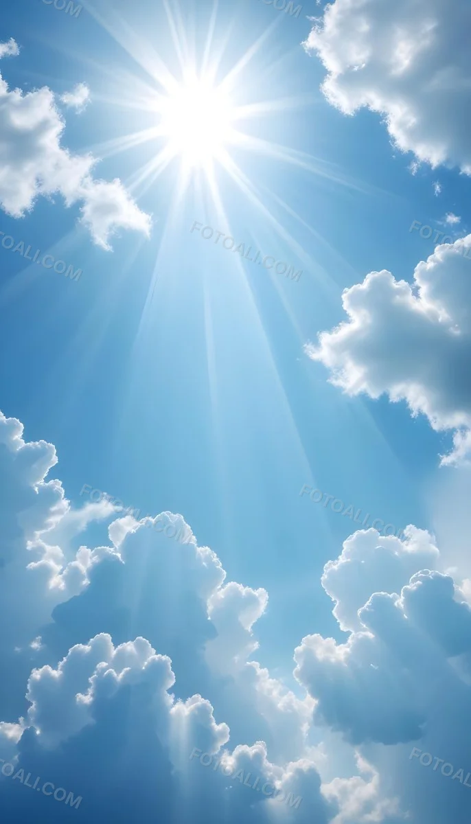 Bright Sun Rays Shining Through Clouds In A Clear Blue Sky 7 E2d6