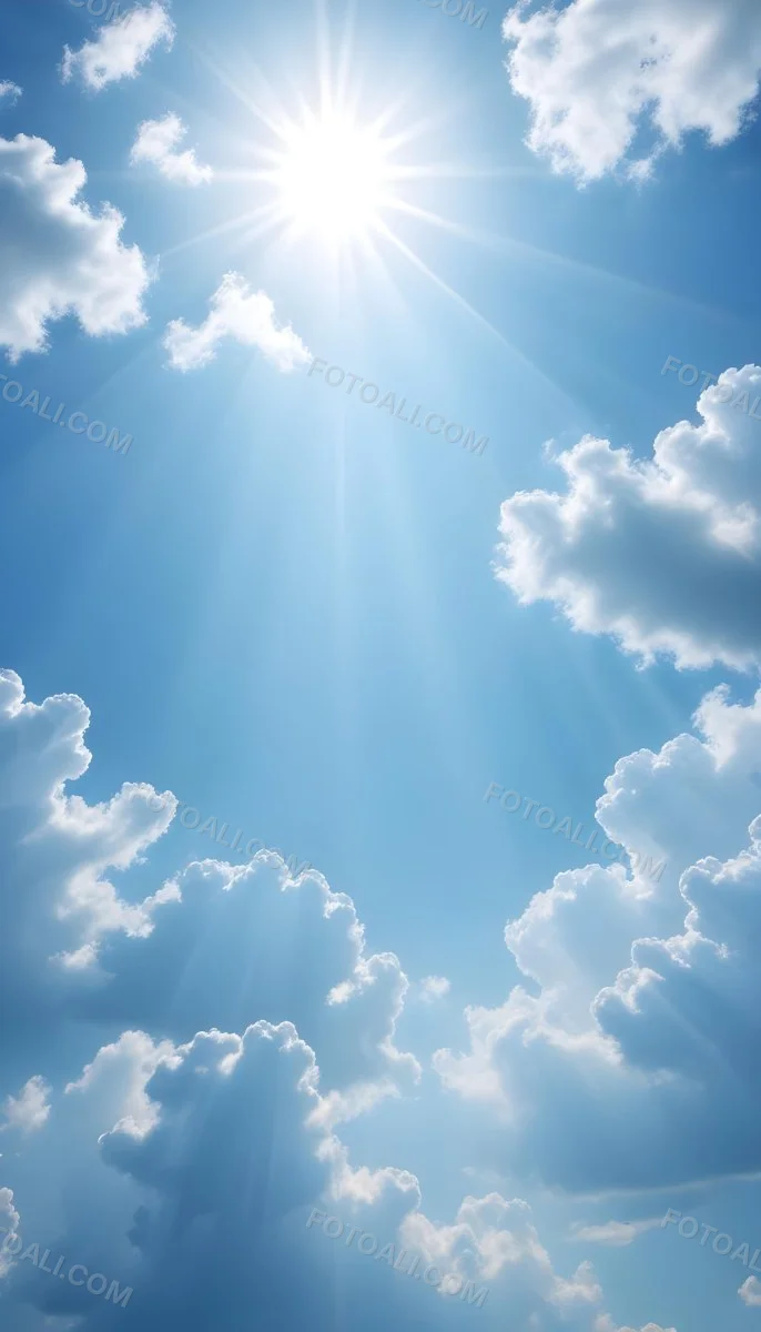 Bright Sun Rays Shining Through Clouds In A Clear Blue Sky 9 2474