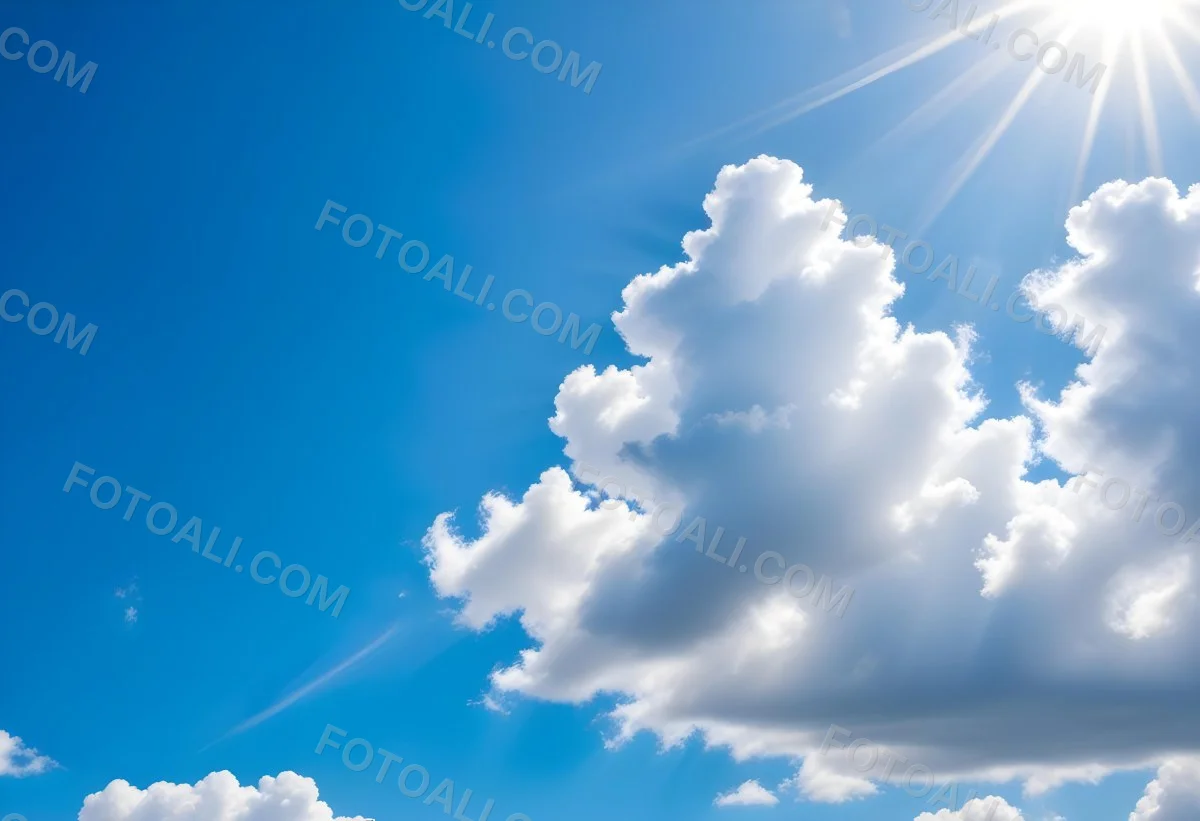 Bright White Clouds In A Clear Blue Sky With Sunlight Shining Through 1 E514