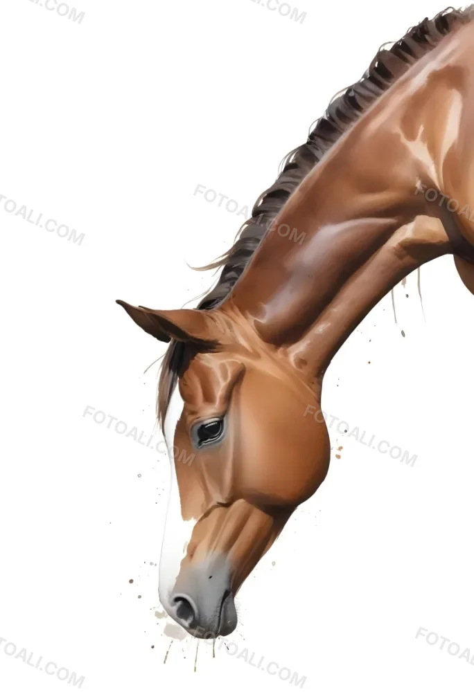 Brown Horse With A White Stripe On Its Face Head Down Isolated On A White Background 18 5b30