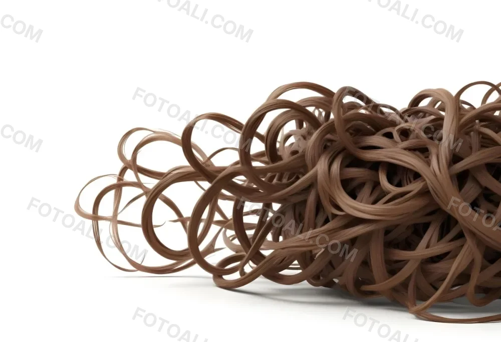 Brown Messy Hair Strands Light Brown And Dark Brown Tones Messy And Tangled Isolated On A White Background Studio Shot High Resolution 17 9721
