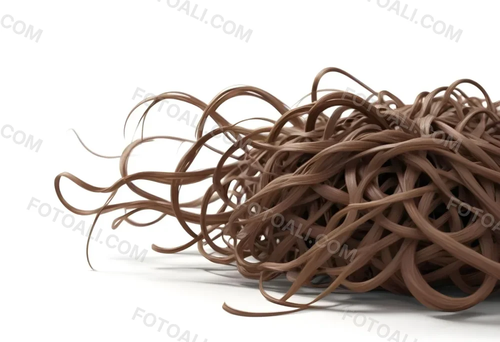 Brown Messy Hair Strands Light Brown And Dark Brown Tones Messy And Tangled Isolated On A White Background Studio Shot High Resolution 7 B136