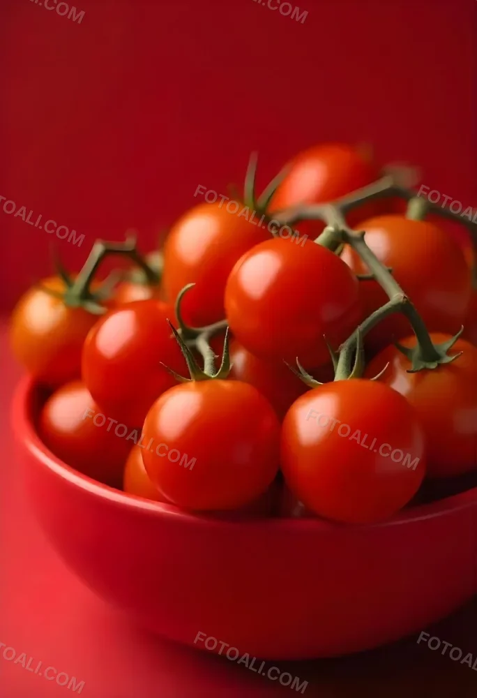Cherry Tomatoes In A Red Bowl The Tomatoes Are Red And Ripe The Background Is Red And Out Of Focus 26 94a7