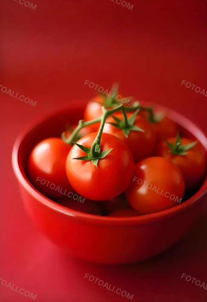 Cherry Tomatoes In A Red Bowl The Tomatoes Are Red And Ripe The Background Is Red And Out Of Focus 9 B2d2