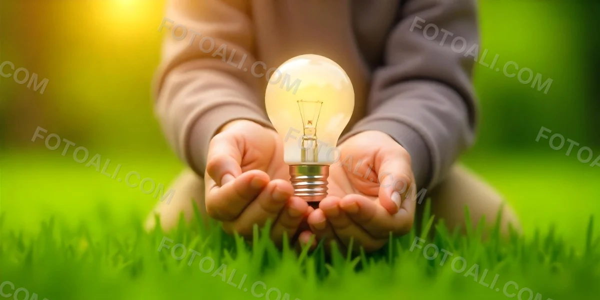 Child S Hands Holding A Light Bulb Lush Green Grass With Bokeh Effect Bright Sunlight Concept Of Environmental Conservation And Sustainable Energy 37 1dbc