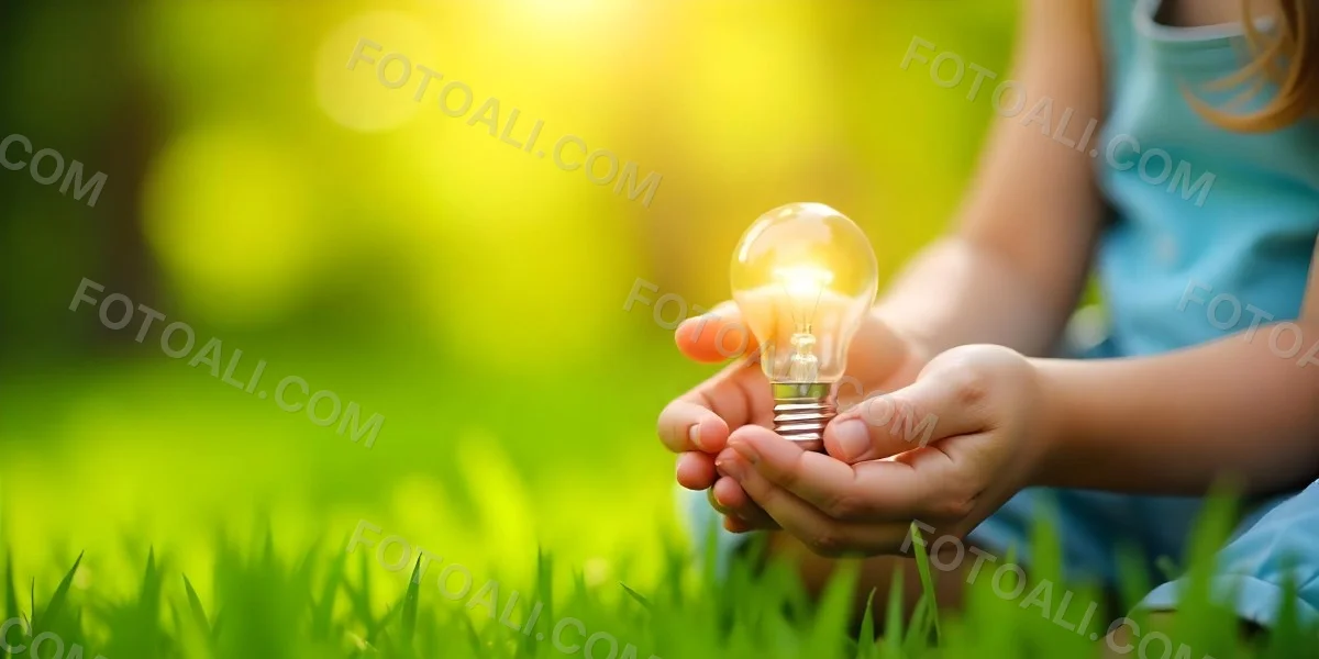 Child S Hands Holding A Light Bulb Lush Green Grass With Bokeh Effect Bright Sunlight Concept Of Environmental Conservation And Sustainable Energy 6 74ba