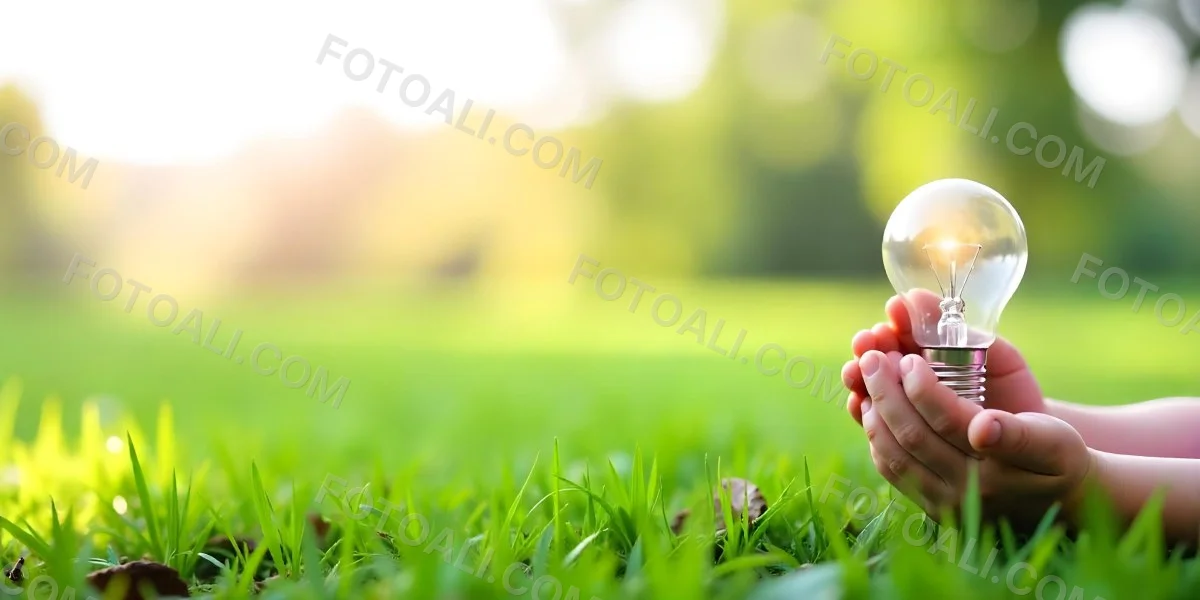 Child S Hands Holding A Light Bulb Lush Green Grass With Bokeh Effect Bright Sunlight Concept Of Environmental Conservation And Sustainable Energy 7 863e