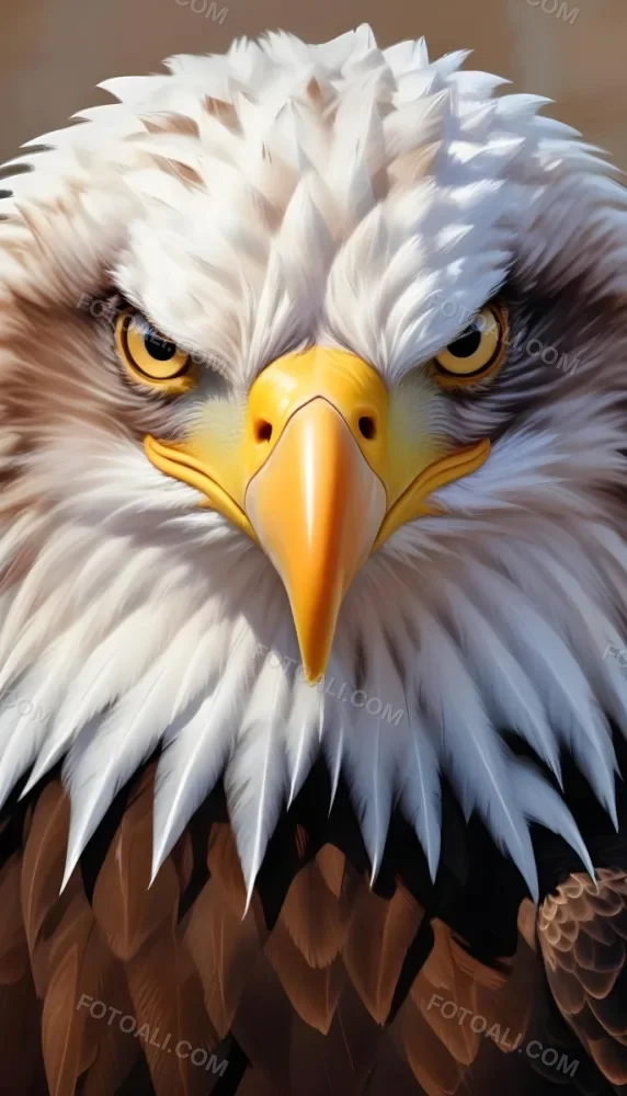 Close Up Of A Bald Eagle With Piercing Brown Eyes And A Sharp White Beak White And Brown Feathers Detailed Plumage Intense Gaze Majestic Bird Vibrant Colors Neutral Background 1 84d0
