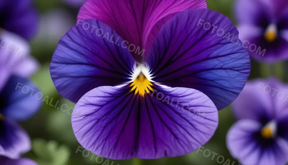 Close Up Of A Vibrant Purple Pansy Flower With Soft Petals And A Deep Blue Center 12 A546