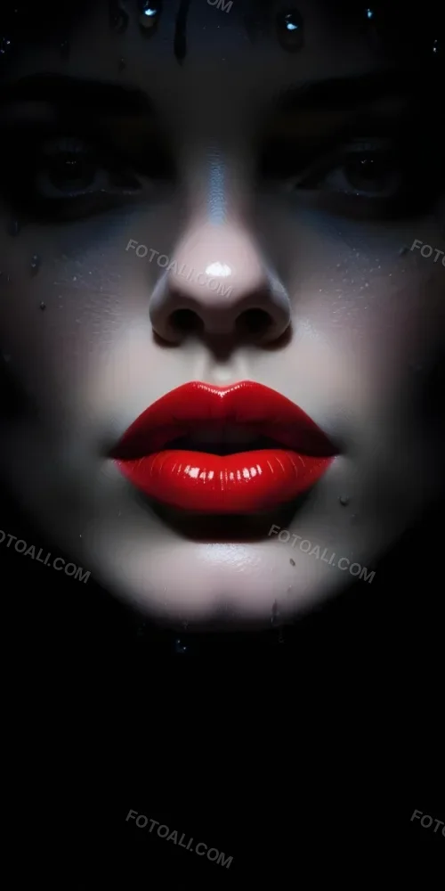 Close Up Of A Woman S Lips With Bold Red Lipstick Against A Dark Background With Water Droplets 11 26ec