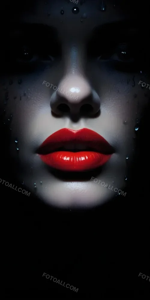 Close Up Of A Woman S Lips With Bold Red Lipstick Against A Dark Background With Water Droplets 14 8a75
