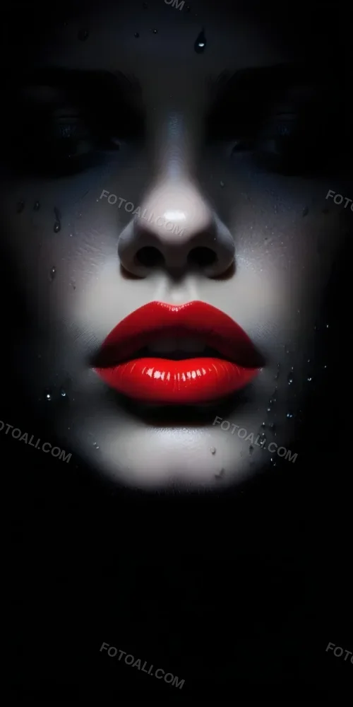 Close Up Of A Woman S Lips With Bold Red Lipstick Against A Dark Background With Water Droplets 2 176c