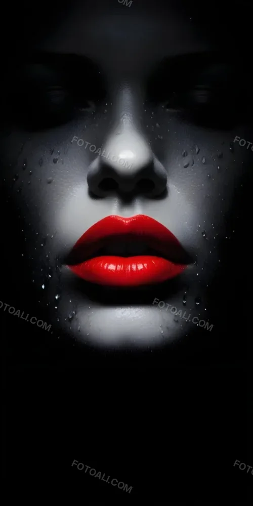 Close Up Of A Woman S Lips With Bold Red Lipstick Against A Dark Background With Water Droplets 3 41cb