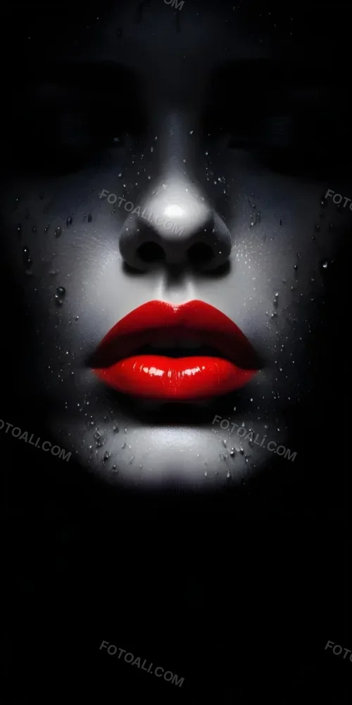Close Up Of A Woman S Lips With Bold Red Lipstick Against A Dark Background With Water Droplets 5 4078