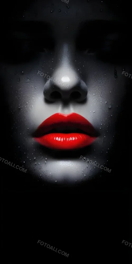 Close Up Of A Woman S Lips With Bold Red Lipstick Against A Dark Background With Water Droplets 6 Deb5