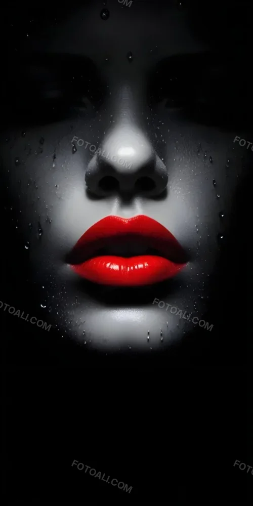 Close Up Of A Woman S Lips With Bold Red Lipstick Against A Dark Background With Water Droplets 7 99e9