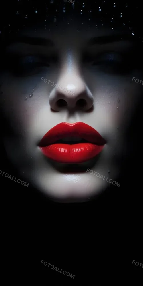 Close Up Of A Woman S Lips With Bold Red Lipstick Against A Dark Background With Water Droplets 8 F9e0