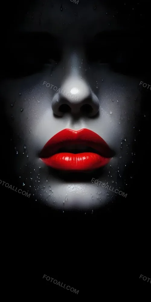Close Up Of A Woman S Lips With Bold Red Lipstick Against A Dark Background With Water Droplets 9 336b