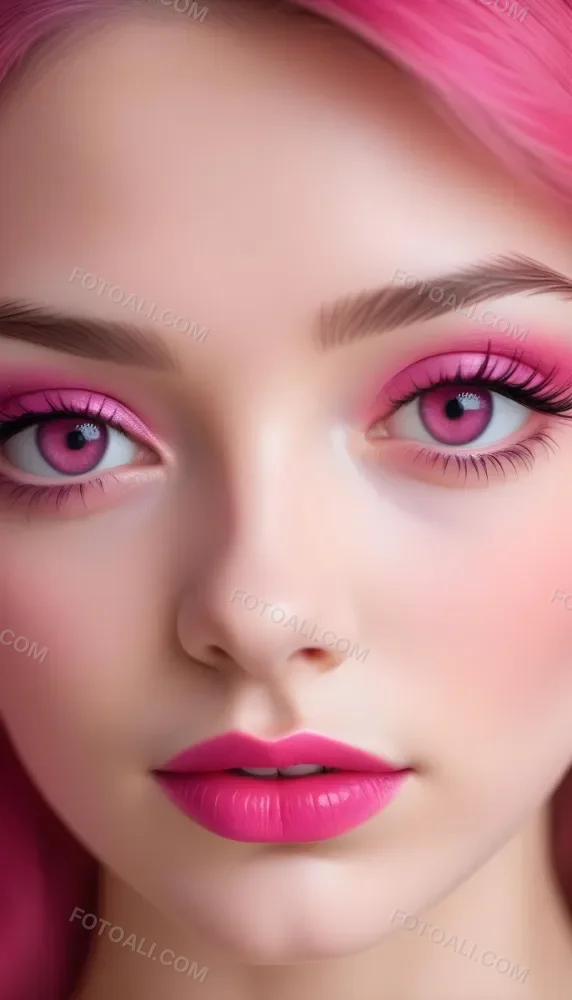 Close Up Of A Young Woman With Fair Skin And Glossy Pink Lips Her Eyes Are Accentuated With Bright Pink Eyeshadow And Her Eyelashes Are Long And Defined The Background Is Softly Blurred Focusing Attention On Her F 47 D8bf
