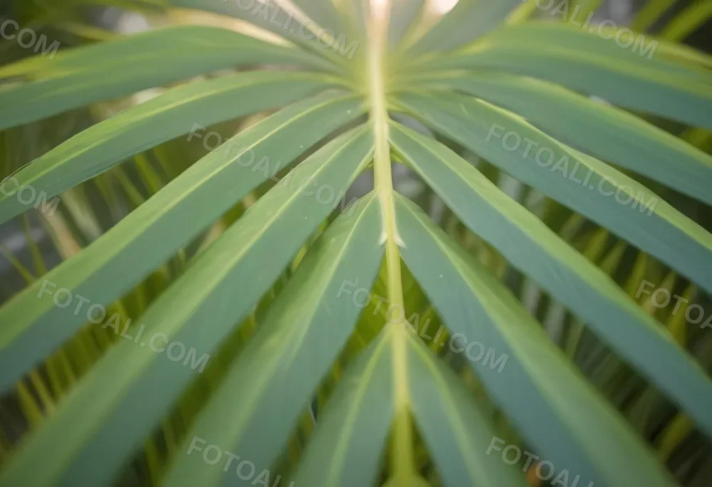 Close Up Of Green Palm Leaves With A Symmetrical Pattern Featuring Yellow Palm Leaves With Asymmetrical Patterns Set Against A Sunset 2 9b6c