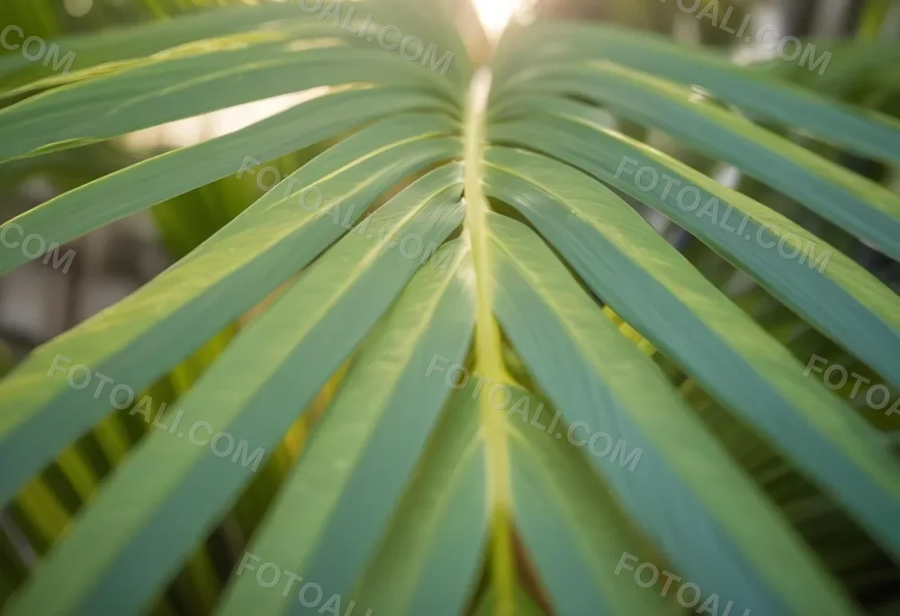 Close Up Of Green Palm Leaves With A Symmetrical Pattern Featuring Yellow Palm Leaves With Asymmetrical Patterns Set Against A Sunset 3 C616