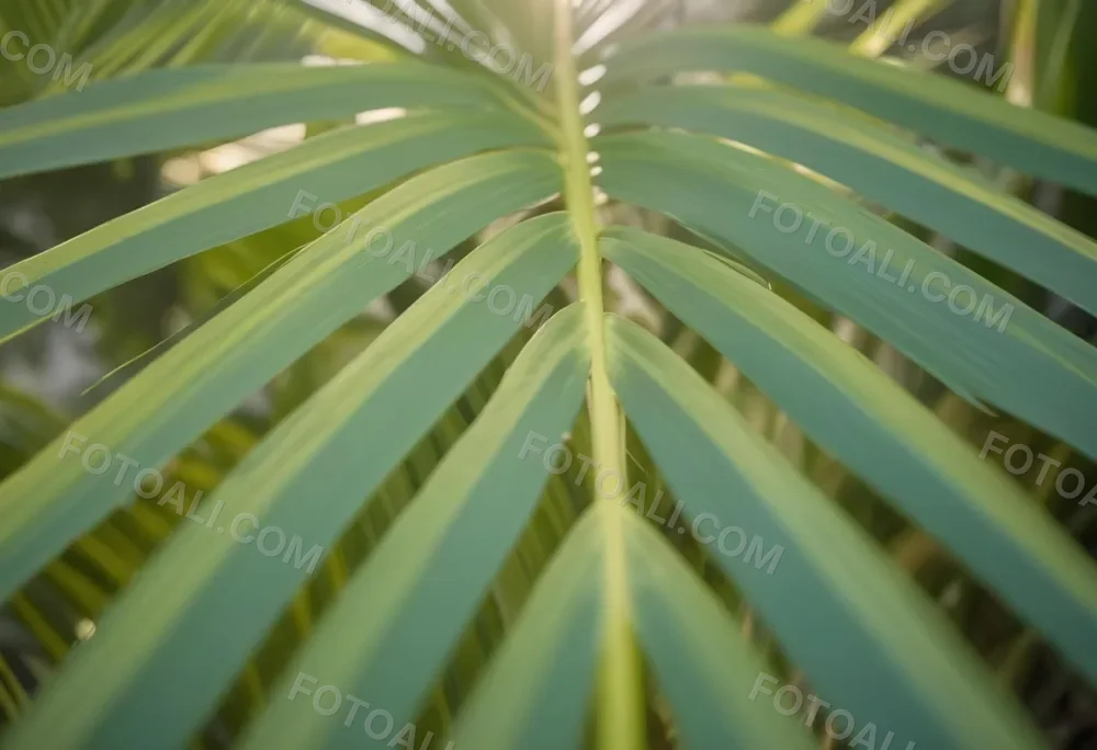 Close Up Of Green Palm Leaves With A Symmetrical Pattern Featuring Yellow Palm Leaves With Asymmetrical Patterns Set Against A Sunset 9 E629