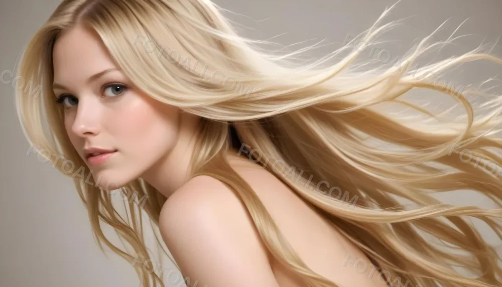 Close Up Of Long Blonde Hair Shiny And Flowing With Subtle Waves In A Studio Setting With Neutral Background 3 7982