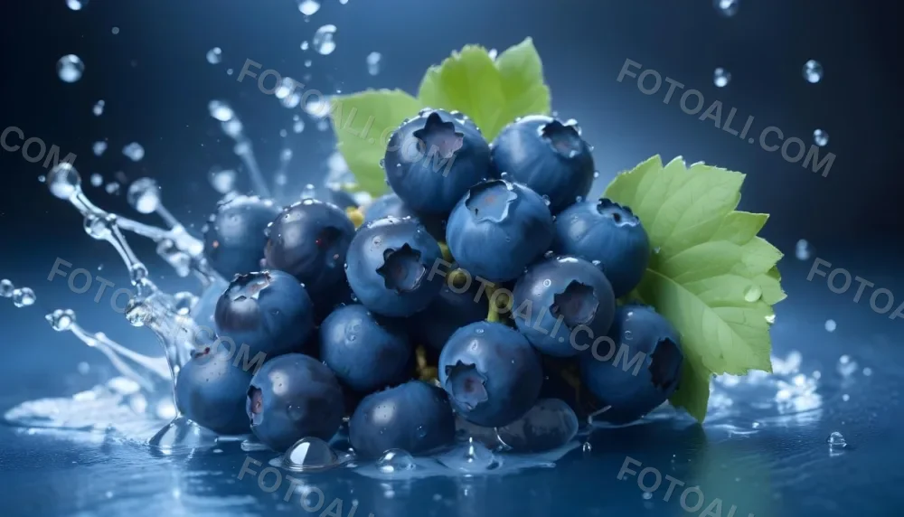 Cluster Of Fresh Ripe Blueberries With Water Droplets On A Blue Background 32 7a43 27f3