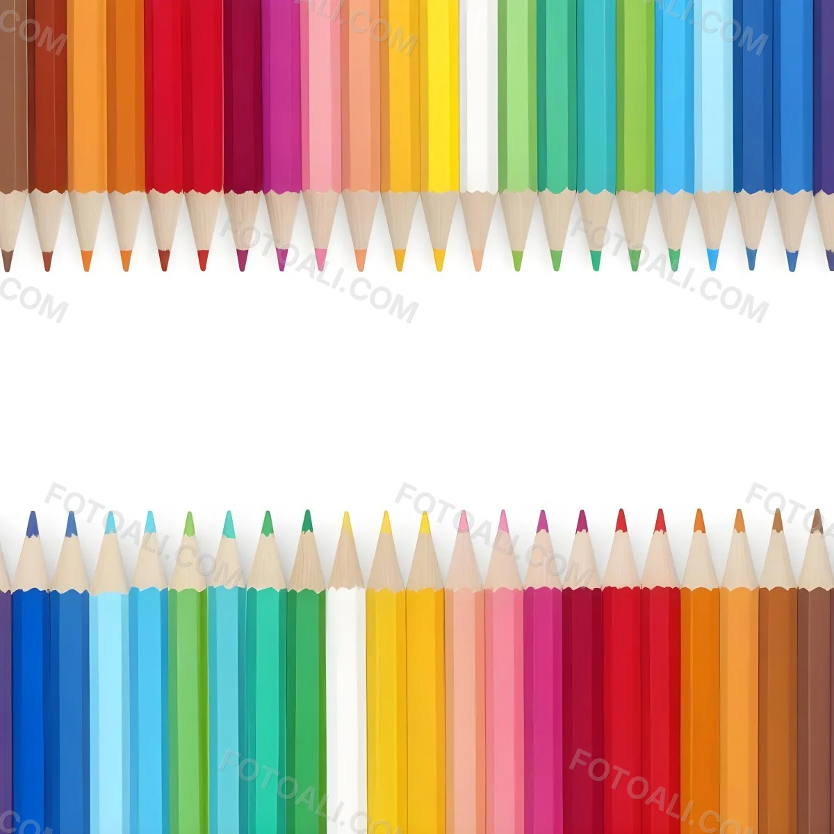 Colored Pencils Arranged In Two Rows Creating A Vibrant Spectrum Of Colors Sharp Tips Pointing Inward White Background Clean And Organized Composition Educational Or Artistic Theme 21 Ca20