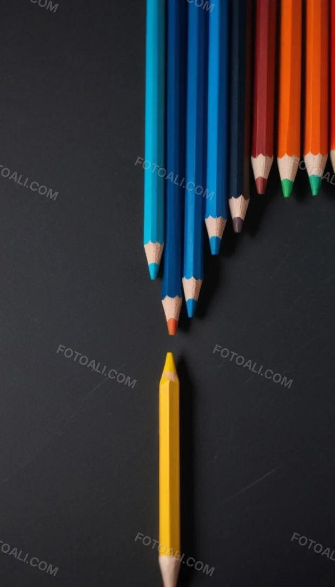 Colored Pencils In A Row Blue Green Cyan Yellow Orange Red And Black On A Dark Background 17 Ef4d