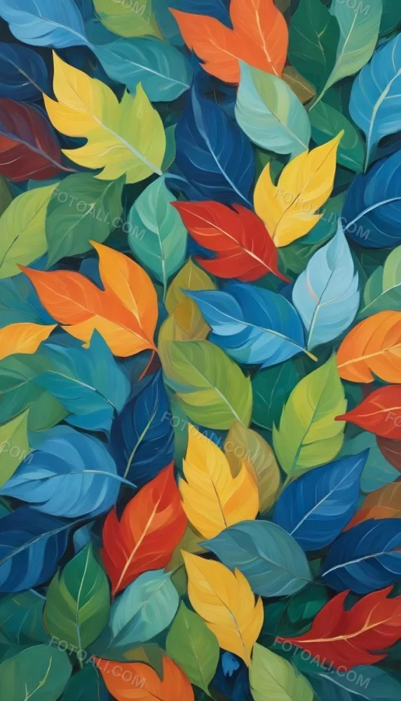 Colorful Abstract Leaves In Various Shades Of Green Yellow Orange Red Blue And Purple Overlapping Each Other 171 529e