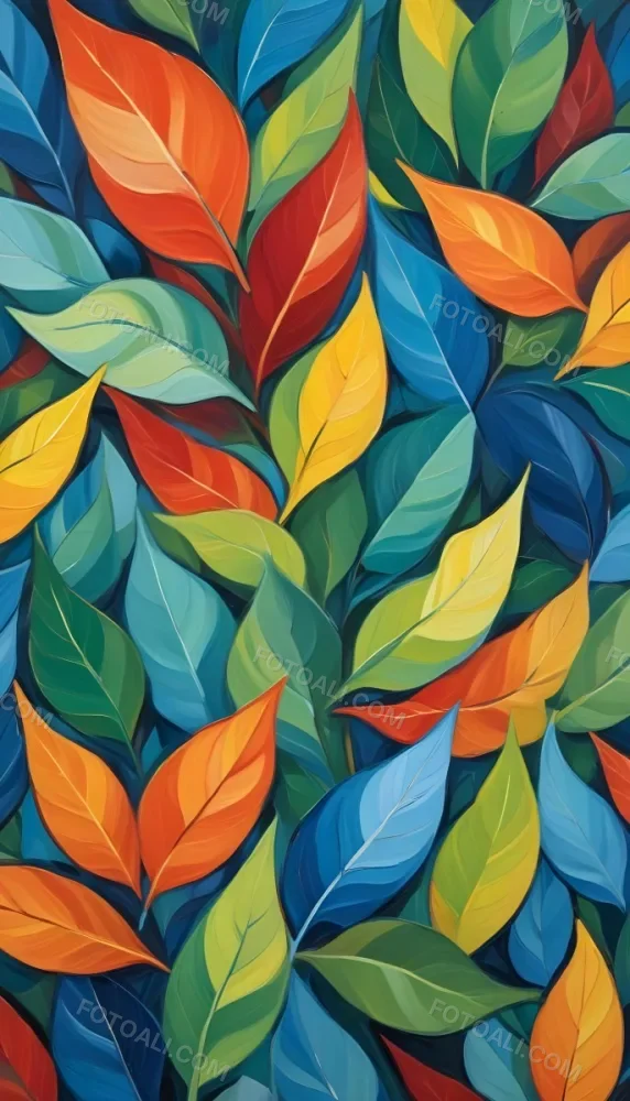 Colorful Abstract Leaves In Various Shades Of Green Yellow Orange Red Blue And Purple Overlapping Each Other 237 6f6a