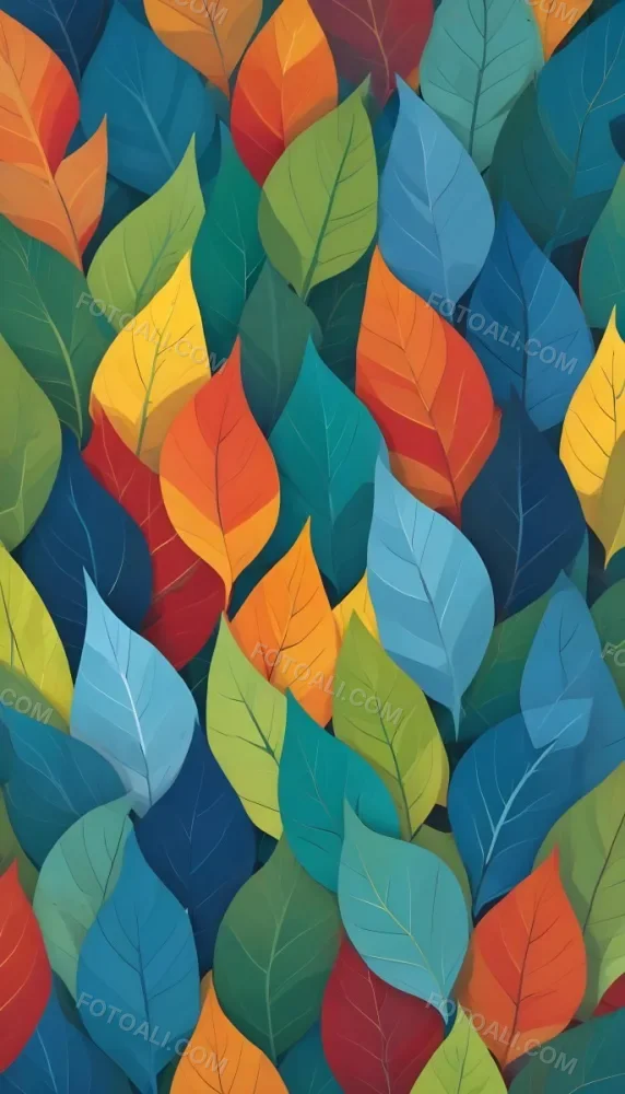 Colorful Abstract Leaves In Various Shades Of Green Yellow Orange Red Blue And Purple Overlapping Each Other 49 E71e