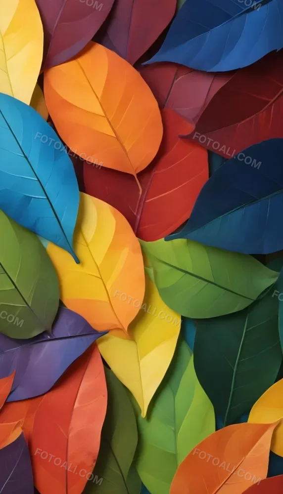 Colorful Abstract Leaves In Various Shades Of Green Yellow Orange Red Blue And Purple Overlapping Each Other 62 B560
